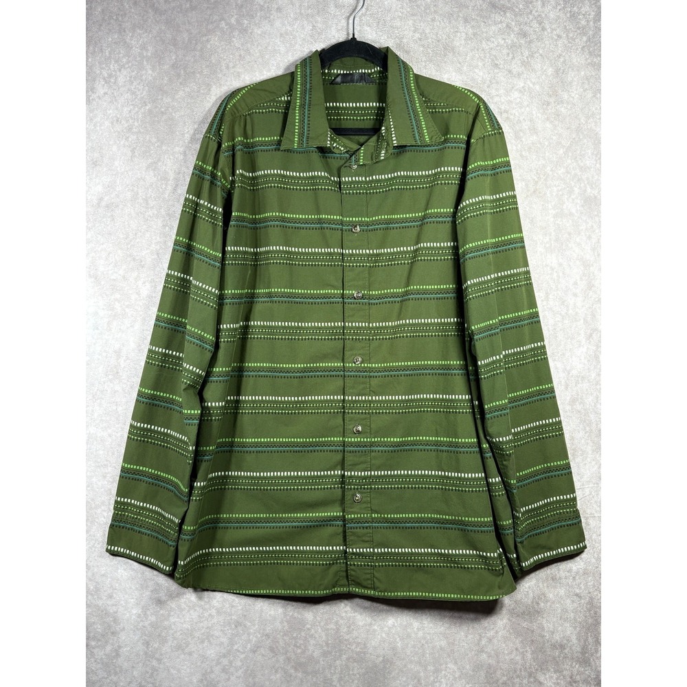 The North Face Shirt Mens Size XL Green Striped Button Up Long Sleeve Casual